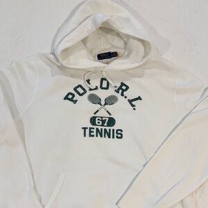 Polo by Ralph Lauren White Hoodie with Green Tennis Graphic